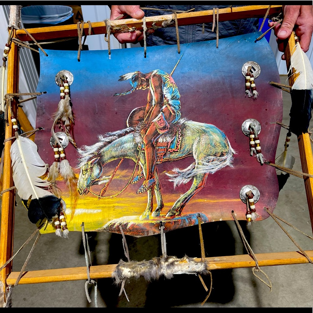 Native American Stretched Leather Painting